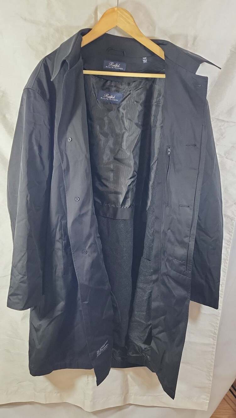 Lauren Ralph Lauren Men's Black Full-Length Trench Coat with Removable Liner Siz